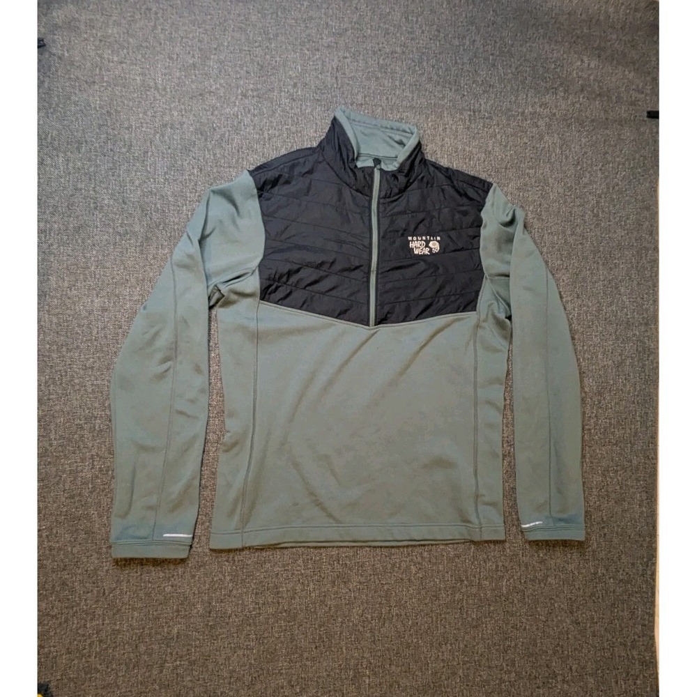 Mountain Hardwear Fleece Quilted Jacket Medium Green 1/4 Zip Outdoor Sweatshirt